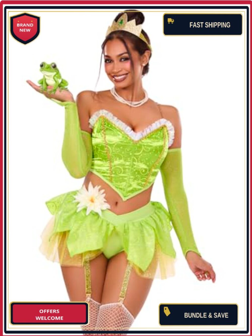 6 PC Princess Costume Bustier Top Petal Skirt Garter Panty Crown Gloves